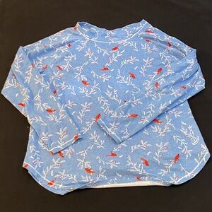 Cuddl Duds Blue Pajama Top with Red Bird Design
